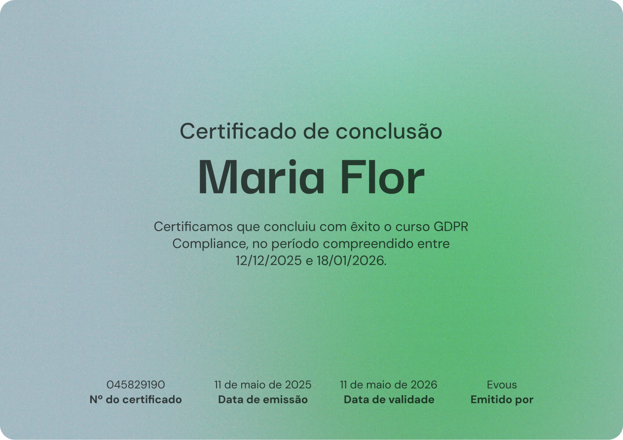 Mockup de certificado Evous Learn